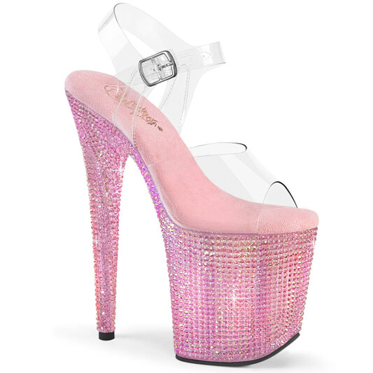 Pleaser BEJEWELED-808RRS Plateau Sandaletten Clear Strass Pink EU-35 / US-5