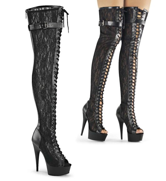 Pleaser Overknee Stiefel DELIGHT-3025ML Schwarz EU-35 / US-5