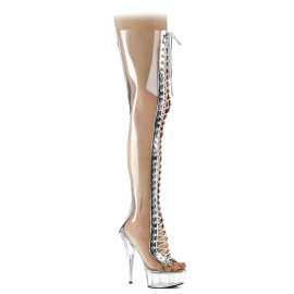 Pleaser Overknee Stiefel DELIGHT-3026 Transparent Silber...