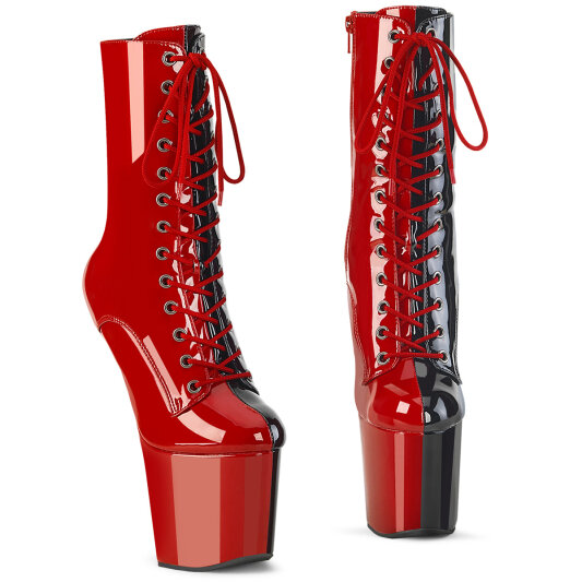 Pleaser CRAZE-1040TT Plateau Kniestiefel Lack Schwarz Rot EU-38 / US-8