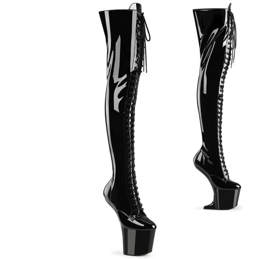 Pleaser CRAZE-3023 Plateau Overknee Stiefel Lack Schwarz EU-37 / US-7