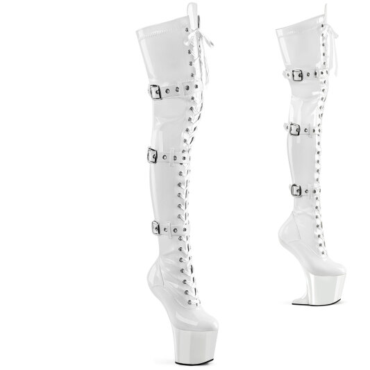 Pleaser CRAZE-3028 Plateau Overknee Stiefel Lack Weiß EU-37 / US-7