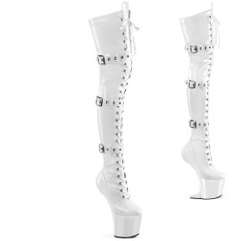 Pleaser CRAZE-3028 Plateau Overknee Stiefel Lack Weiß EU-37 / US-7