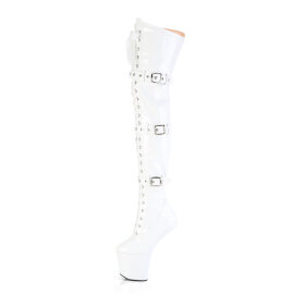 Pleaser CRAZE-3028 Plateau Overknee Stiefel Lack Weiß EU-38 / US-8