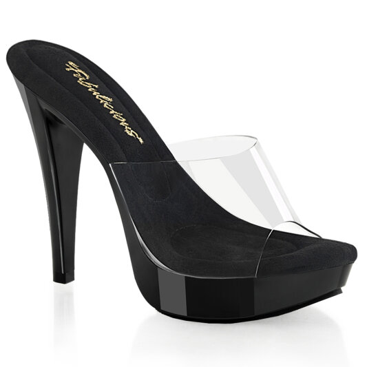 Fabulicious COCKTAIL-501 Plateau Pantoletten Clear Schwarz EU-38 / US-8