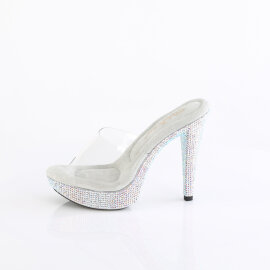 Fabulicious COCKTAIL-501DM Plateau Pantoletten Clear Strass Silber EU-37 / US-7