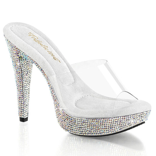 Fabulicious COCKTAIL-501DM Plateau Pantoletten Clear Strass Silber EU-38 / US-8
