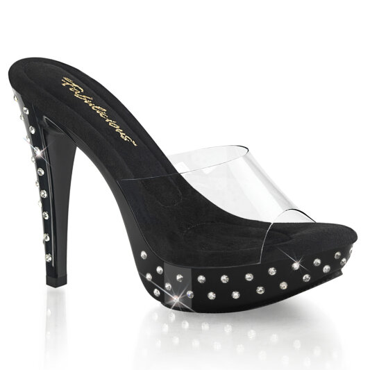 Fabulicious COCKTAIL-501SDT Plateau Pantoletten Clear Schwarz EU-43 / US-13
