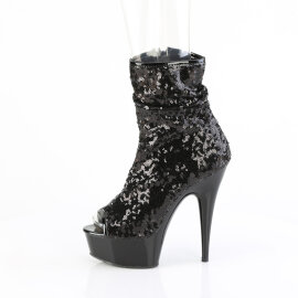 Pleaser DELIGHT-1008SQ Plateau Stiefeletten Pailetten Schwarz EU-35 / US-5