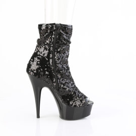 Pleaser DELIGHT-1008SQ Plateau Stiefeletten Pailetten Schwarz EU-35 / US-5