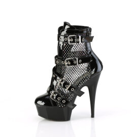 Pleaser DELIGHT-1013RM Plateau Stiefeletten Lack Strass Mesh Schwarz EU-36 / US-6