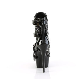 Pleaser DELIGHT-1013RM Plateau Stiefeletten Lack Strass Mesh Schwarz EU-36 / US-6