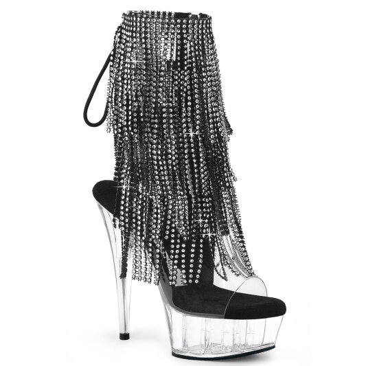 Pleaser DELIGHT-1017RSF Plateau Stiefeletten Clear Strass Schwarz EU-36 / US-6
