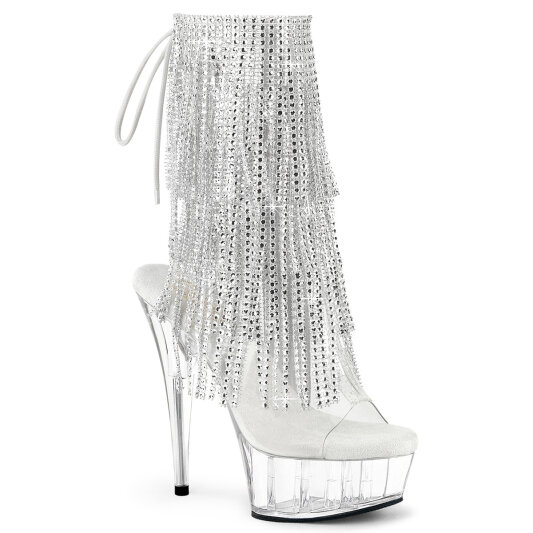 Pleaser DELIGHT-1017RSF Plateau Stiefeletten Clear Strass Silber EU-35 / US-5
