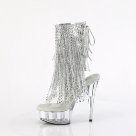 Pleaser DELIGHT-1017RSF Plateau Stiefeletten Clear Strass Silber EU-38 / US-8