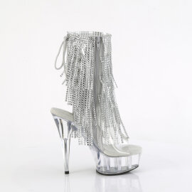 Pleaser DELIGHT-1017RSF Plateau Stiefeletten Clear Strass Silber EU-38 / US-8