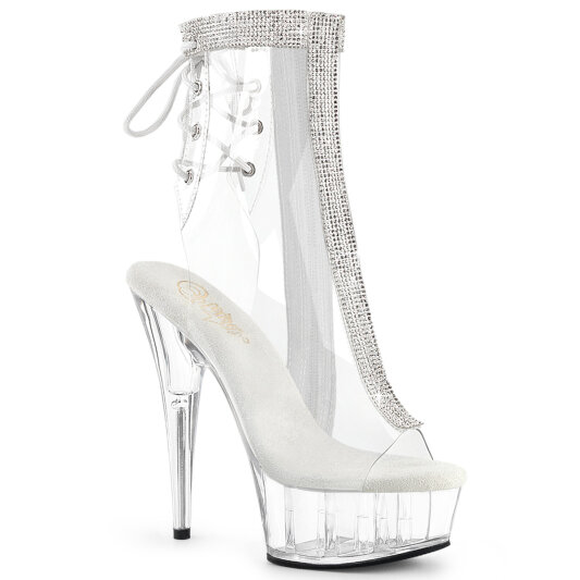 Pleaser DELIGHT-1018C-2RS Plateau Stiefeletten Clear Strass Transparent EU-35 / US-5