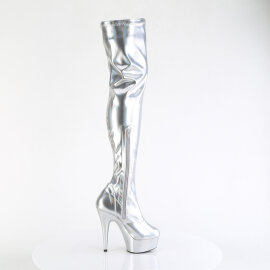 Pleaser DELIGHT-3000HWR Plateau Overknee Stiefel Holograma Kunstleder Silber EU-35 / US-5