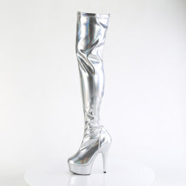 Pleaser DELIGHT-3000HWR Plateau Overknee Stiefel Holograma Kunstleder Silber EU-36 / US-6