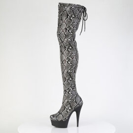 Pleaser DELIGHT-3008SP-BT Plateau Overknee Stiefel Snakeprint Grau EU-37 / US-7
