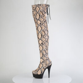 Pleaser DELIGHT-3008SP-BT Plateau Overknee Stiefel Snakeprint Braun EU-38 / US-8