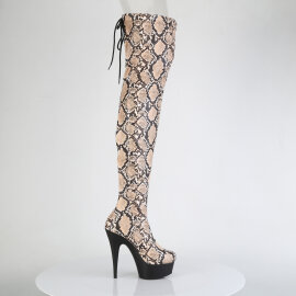 Pleaser DELIGHT-3008SP-BT Plateau Overknee Stiefel Snakeprint Braun EU-38 / US-8