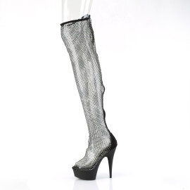 Pleaser DELIGHT-3009 Plateau Overknee Stiefel Kunstleder Strass Mesh Schwarz EU-35 / US-5
