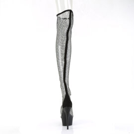 Pleaser DELIGHT-3009 Plateau Overknee Stiefel Kunstleder Strass Mesh Schwarz EU-35 / US-5