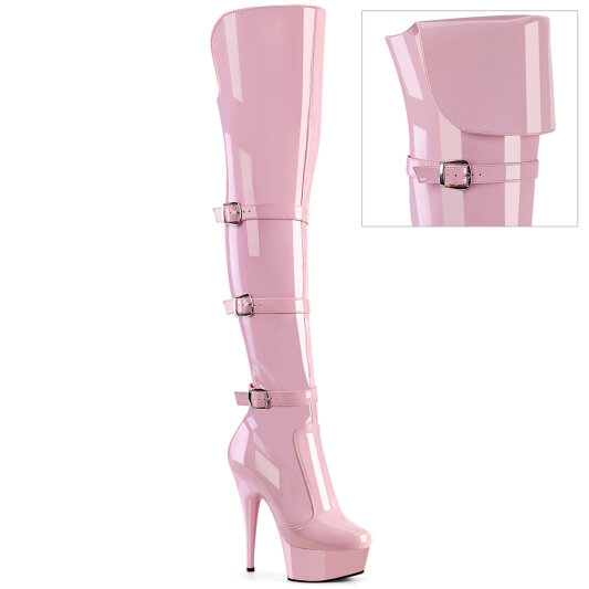 Pleaser DELIGHT-3018 Plateau Overknee Stiefel Lack Pink EU-35 / US-5