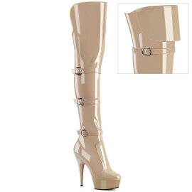 Pleaser DELIGHT-3018 Plateau Overknee Stiefel Lack Beige...