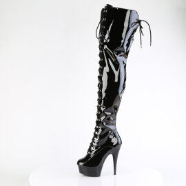 Pleaser DELIGHT-3022 Plateau Overknee Stiefel Lack Schwarz EU-35 / US-5