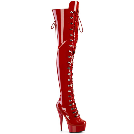 Pleaser DELIGHT-3022 Plateau Overknee Stiefel Lack Rot EU-35 / US-5