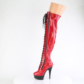 Pleaser DELIGHT-3029 Plateau Overknee Stiefel Lack Holograma Rot EU-38 / US-8