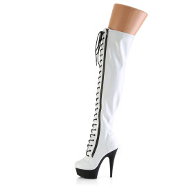Pleaser DELIGHT-3029 Plateau Overknee Stiefel Lack Holograma Weiß EU-38 / US-8
