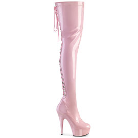 Pleaser DELIGHT-3063 Plateau Overknee Stiefel Lack Pink...