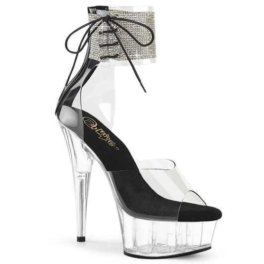 Pleaser DELIGHT-624RS Plateau Sandaletten Clear Strass Schwarz EU-42 / US-12