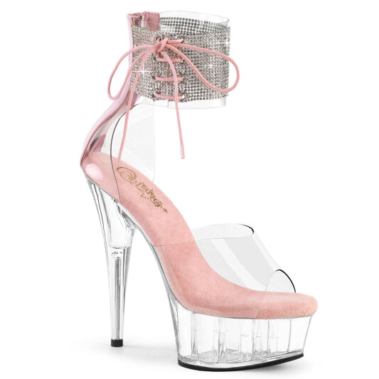Pleaser DELIGHT-624RS Plateau Sandaletten Clear Strass Silber EU-38 / US-8