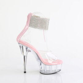 Pleaser DELIGHT-624RS Plateau Sandaletten Clear Strass Silber EU-40 / US-10