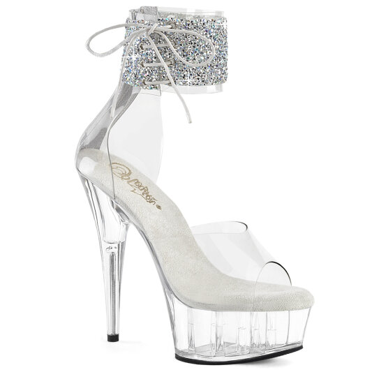 Pleaser DELIGHT-624RS-02 Plateau Sandaletten Clear Strass Transparent EU-37 / US-7