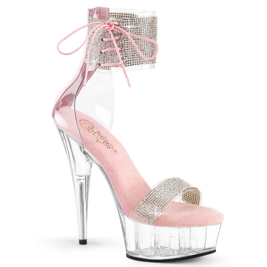 Pleaser DELIGHT-627RS Plateau Sandaletten Clear Strass Silber EU-35 / US-5