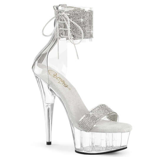 Pleaser DELIGHT-627RS Plateau Sandaletten Clear Strass Transparent Silber EU-42 / US-12