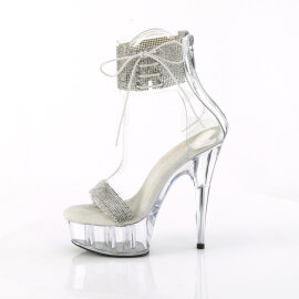Pleaser DELIGHT-627RS Plateau Sandaletten Clear Strass Transparent Silber EU-38 / US-8