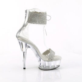 Pleaser DELIGHT-627RS Plateau Sandaletten Clear Strass Transparent Silber EU-38 / US-8
