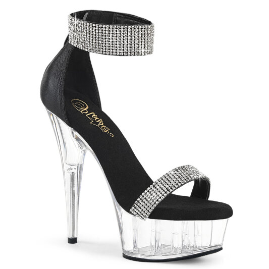 Pleaser DELIGHT-641 Plateau Sandaletten Stoff Clear Schwarz EU-35 / US-5