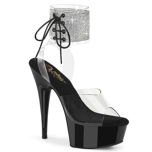 Pleaser DELIGHT-691-2RS Plateau Sandaletten Clear Strass Schwarz EU-35 / US-5