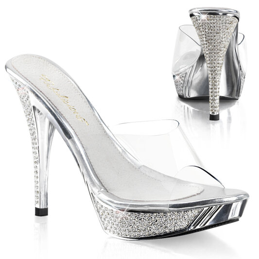 Fabulicious ELEGANT-401 Plateau Pantoletten Chrom Clear Silber EU-36 / US-6