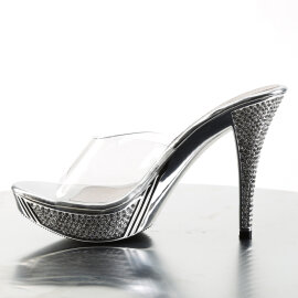 Fabulicious ELEGANT-401 Plateau Pantoletten Chrom Clear Silber EU-36 / US-6
