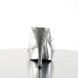 Fabulicious ELEGANT-401 Plateau Pantoletten Chrom Clear Silber EU-37 / US-7