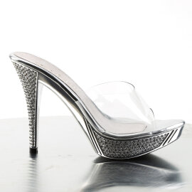Fabulicious ELEGANT-401 Plateau Pantoletten Chrom Clear Silber EU-37 / US-7