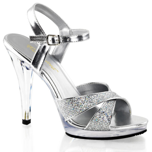 Fabulicious FLAIR-419 Gothic Sandaletten Clear Glitter Silber EU-42 / US-12